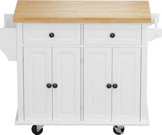 Kitchen Island Cart with Two Storage Cabinets and Two Locking Wheels