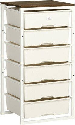 HOMCOM Dresser Storage Drawers with 6 Plastic Bins and Steel Frame, Crafting Bins for Living Room, Bedroom, White