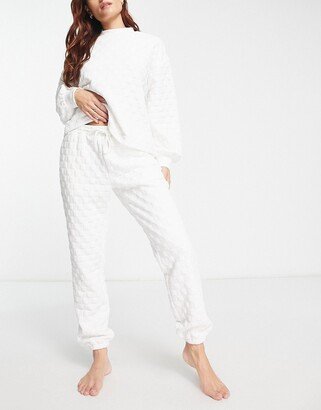 premium lounge quilted check high neck sweat & sweatpants set in white