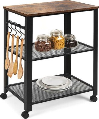 Best Choice Products 3-Tier Microwave Cart Rolling Utility Serving Cart Organizer w/ 2 Storage Shelves, 4 Hooks