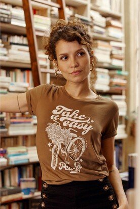 La Petite Etoile Peace Cotton T-shirt With Crew Neck And Short Sleeves