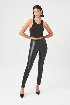 Women's Faux Leather High-Rise Skinny Pants in Black Large