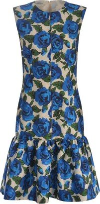 Floral-Printed Crewneck Midi Dress-AA