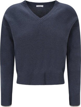 V-Neck Straight Hem Jumper-AB