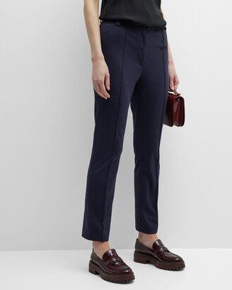 Cropped Pintuck Straight-Leg Trousers