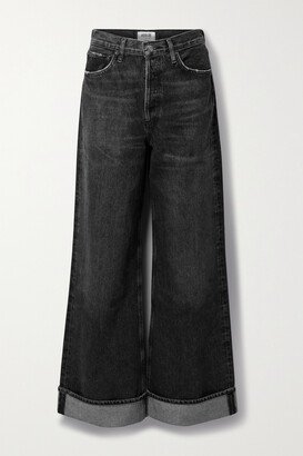 Dame Distressed High-rise Wide-leg Jeans - Black