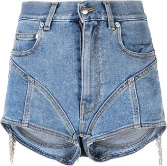 Crystal-Embellished Denim Shorts-AB