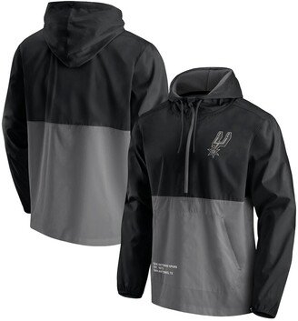 Men's Branded Black, Gray San Antonio Spurs Anorak Block Party Windbreaker Half-Zip Hoodie Jacket - Black, Gray