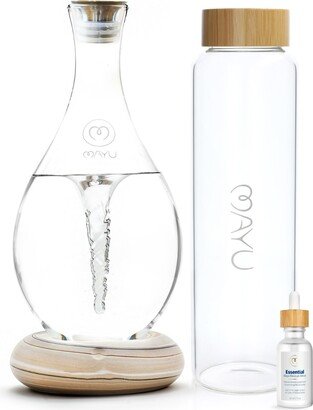 Mayu Swirl Water Pitcher + Mineral Essential Blend Glass Bottle 1.5L Container - Home Hydration Bundle Earth Pocelain Base Color