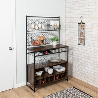 Black and Walnut Kitchen Bakers Rack with Wine Storage