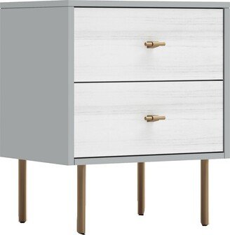 Dap 24 Inch 2 Drawer Nightstand, Satin Gold Handles and Legs, White, Gray