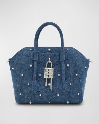 Mini Antigona Lock Top-Handle Bag in Pearly Denim