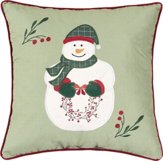 18 x 18 Holly Snowman Wreath Embroidered Pillow