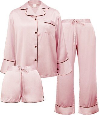 Not Just Pajama Women's 3-Piece Classic Silk Pajamas Set - Pink