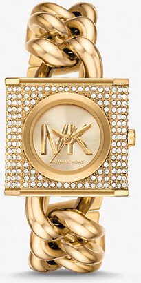 Mini Lock Pavé Gold-Tone Chain Watch