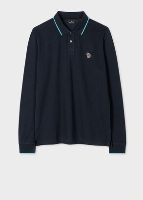 Dark Navy Organic Cotton Zebra Logo Long-Sleeve Polo Shirt