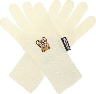 Teddy Embroidered Knit Gloves