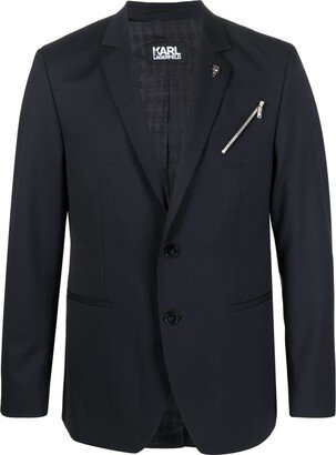 Zip-Detail Single-Breasted Blazer-AA