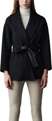 Tyra Leather-Trim Wool Coat