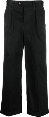 PT Torino Pleated-Edge Cropped Cotton Trousers