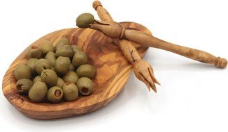 Set Of Olive Wood Dish(7 With Two Pickers(5.8, Serving Set, Handmade Dish & Pickers, Mother's Day Gift, Wedding Gift