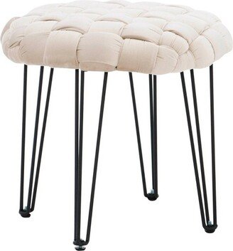 Powell 18 Mylie Glam Velvet Basketweave Upholstered Round Ottoman Stool - Linon