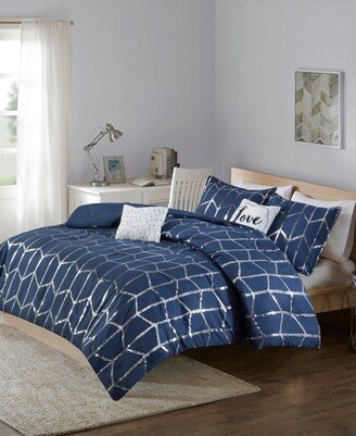 Raina Metallic 5-Pc. Comforter Set, Full/Queen - Navy/silver