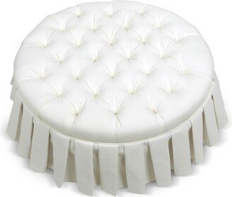 Luciana Tufted Cocktail Ottoman with Skirt, Antique White Polyester