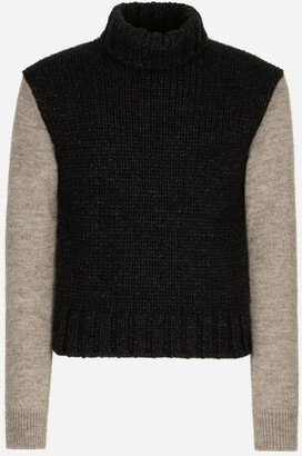 Two-tone wool and alpaca turtle-neck sweater