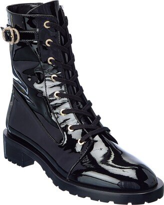 Crystal Buckle Lace-Up Patent Bootie