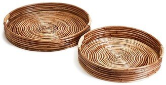 Two's Company Set Of 2 Cane Hand-Crafted Rounded Tray
