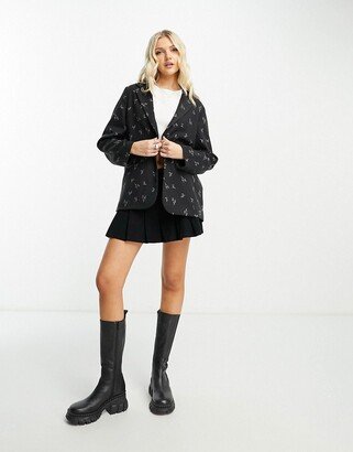 oversized blazer in black floral print - part of a set