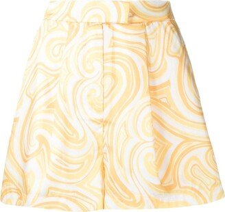 Swirl-Print High-Waist Shorts