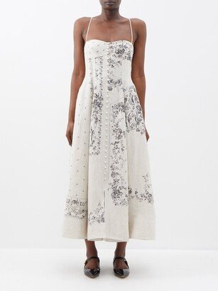 Catalina Floral-print Linen Midi Dress