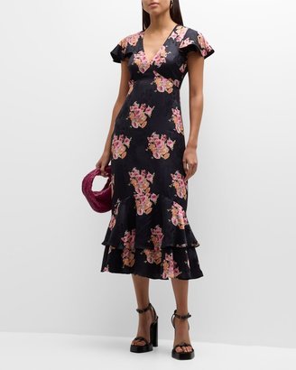 Elowen Floral Silk-Blend Midi Dress