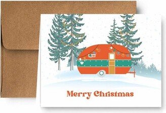 Paper Frenzy Camper Camping Christmas Holiday Cards with Kraft Envelopes - 25 pack