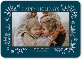 Holiday Cards: Editable Snowflake Frame Holiday Card, Blue, 5X7, Holiday, Matte, Signature Smooth Cardstock, Rounded