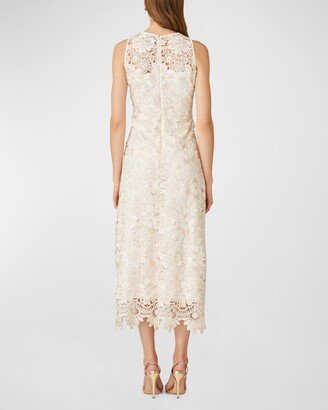 Sleeveless Floral Lace A-Line Midi Dress