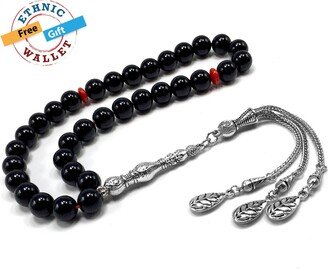 Shiny Black Glass Worry Beads, Prayer Tesbih, Tasbih, Tasbeeh, Rosary, Misbaha, Masbaha, Subha, Sebha, Sibha, Dhikr | 10 Mm-33 Beads