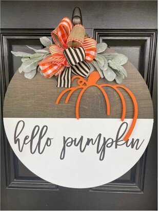 Hello Pumpkin Fall Farmhose Door Hanger // Wreath Wooden Autumn-AA