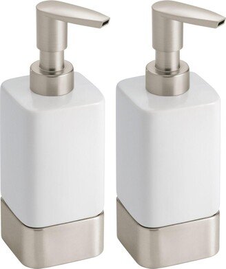 mDesign Square Ceramic Bathroom Soap Dispenser - 2 Pack - White/Matte Satin - White/satin