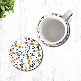 Pencil Sketch Notebook Doodle Back To School Flexible Fabric Topped Round Neoprene Drink Coaster