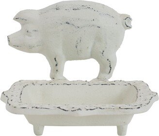 Rustic Antique White Metal Pig Soap Dish