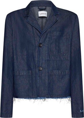 Distressed Button-Up Denim Jacket-AA