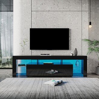 IGEMAN 78''L Modern Gloss Remote Control 20 Colors LED TV Stand with 1 Big Drawer&5 Shelf&Multi-Storage Compartments for 80 inch TV