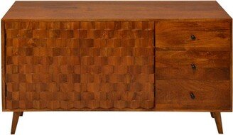 2 Door Honeycomb Design Wooden TV Console with 3 Drawers Walnut Brown