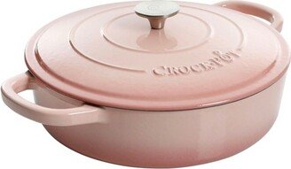 Artisan 5 Quart Round Enameled Cast Iron Braiser Pan with Self Basting Lid in Blush Pink