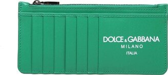 Calfskin Card Holder With Green Logo