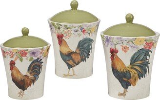 Floral Rooster Canisters (Set Of 3)