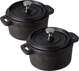 Enameled Dutch Oven Pot With Lid Set Of 2 in Black